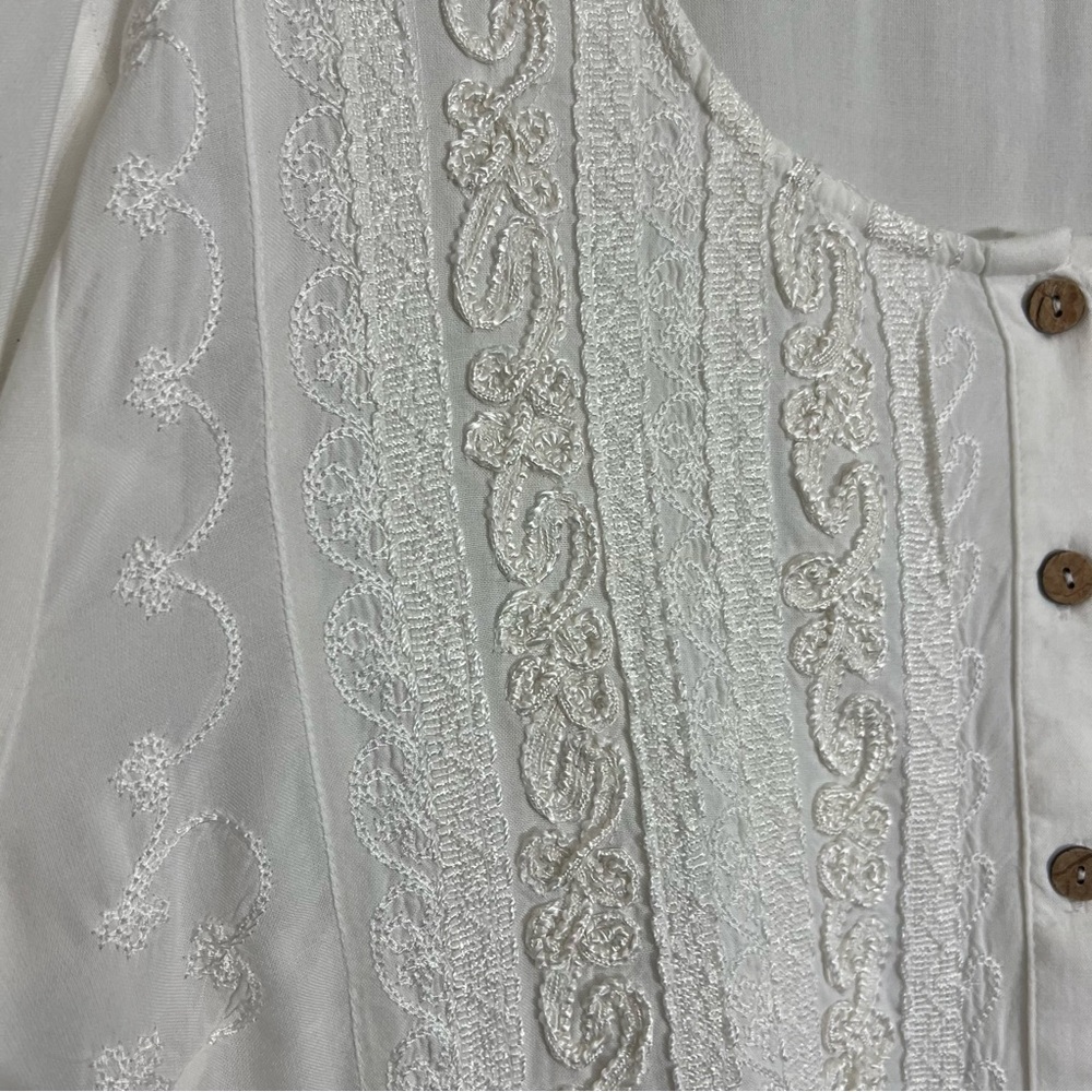 Soft Surroundings white embroidered button tunic top 2x tie back boho romantic - Picture 6 of 15